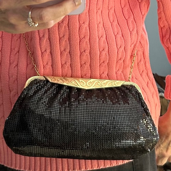 Whiting & Davis Mesh Evening Gold Chain Bag Black EUC - Picture 3 of 15